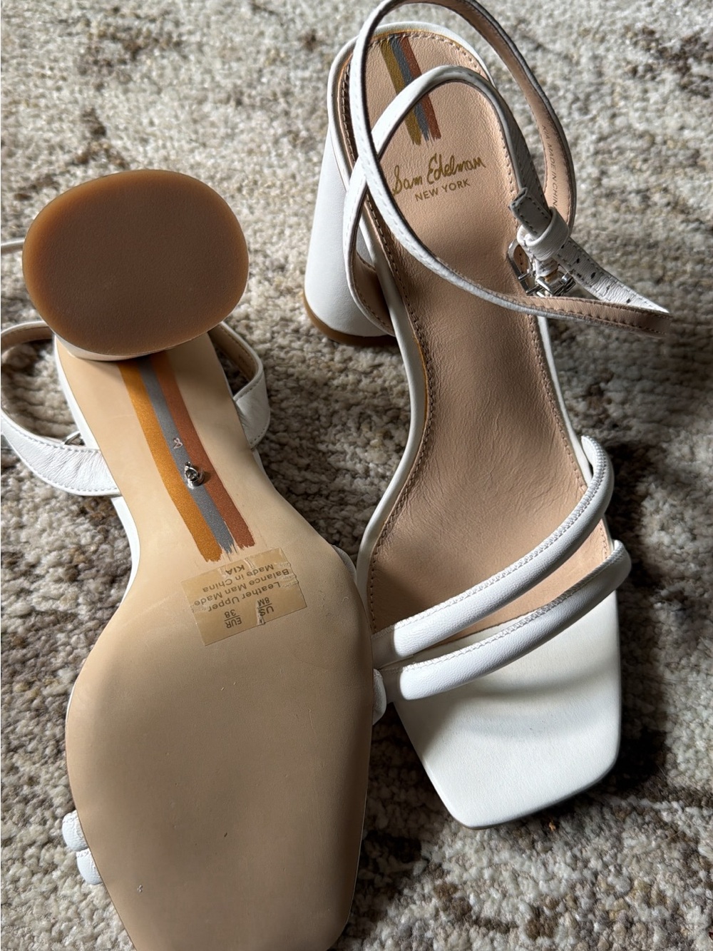Sam Edelman White Strappy Block Heel Sandals with Square Toe - Picture 4 of 5